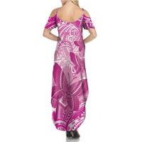 Personalised Polynesia Breast Cancer Awareness Family Matching Summer Maxi Dress and Hawaiian Shirt Think Pink Ribbon Polynesian Butterflies