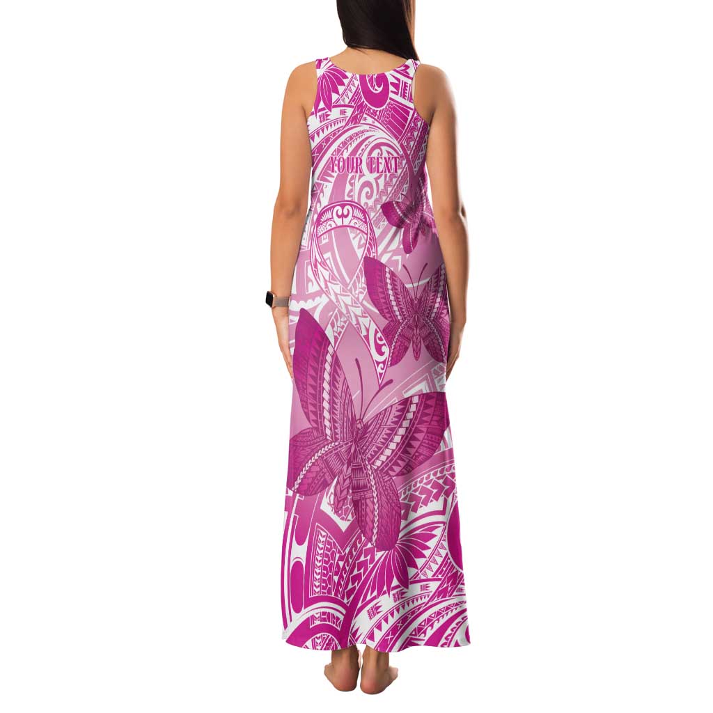Personalised Polynesia Breast Cancer Awareness Family Matching Tank Maxi Dress and Hawaiian Shirt Think Pink Ribbon Polynesian Butterflies