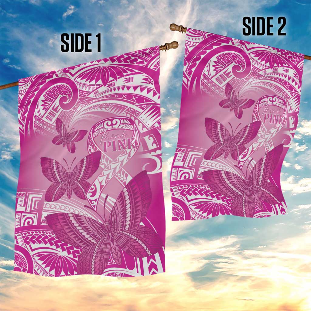 Polynesia Breast Cancer Awareness Garden Flag Think Pink Ribbon Polynesian Butterflies LT14 - Polynesian Pride