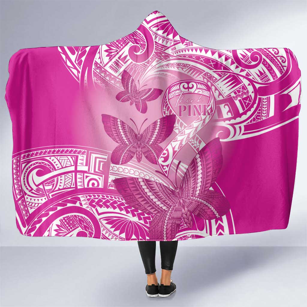 Polynesia Breast Cancer Awareness Hooded Blanket Think Pink Ribbon Polynesian Butterflies LT14 One Size Pink - Polynesian Pride