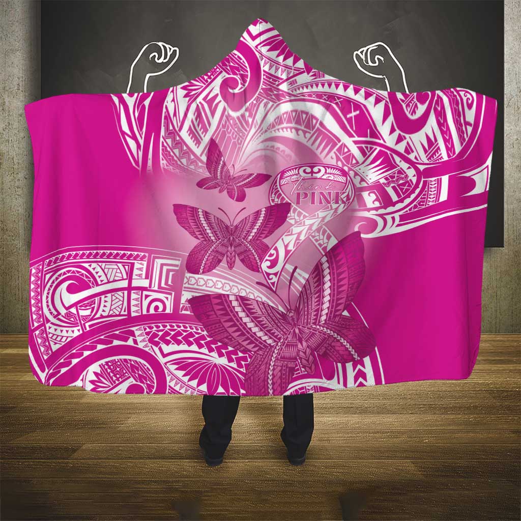 Polynesia Breast Cancer Awareness Hooded Blanket Think Pink Ribbon Polynesian Butterflies LT14 - Polynesian Pride
