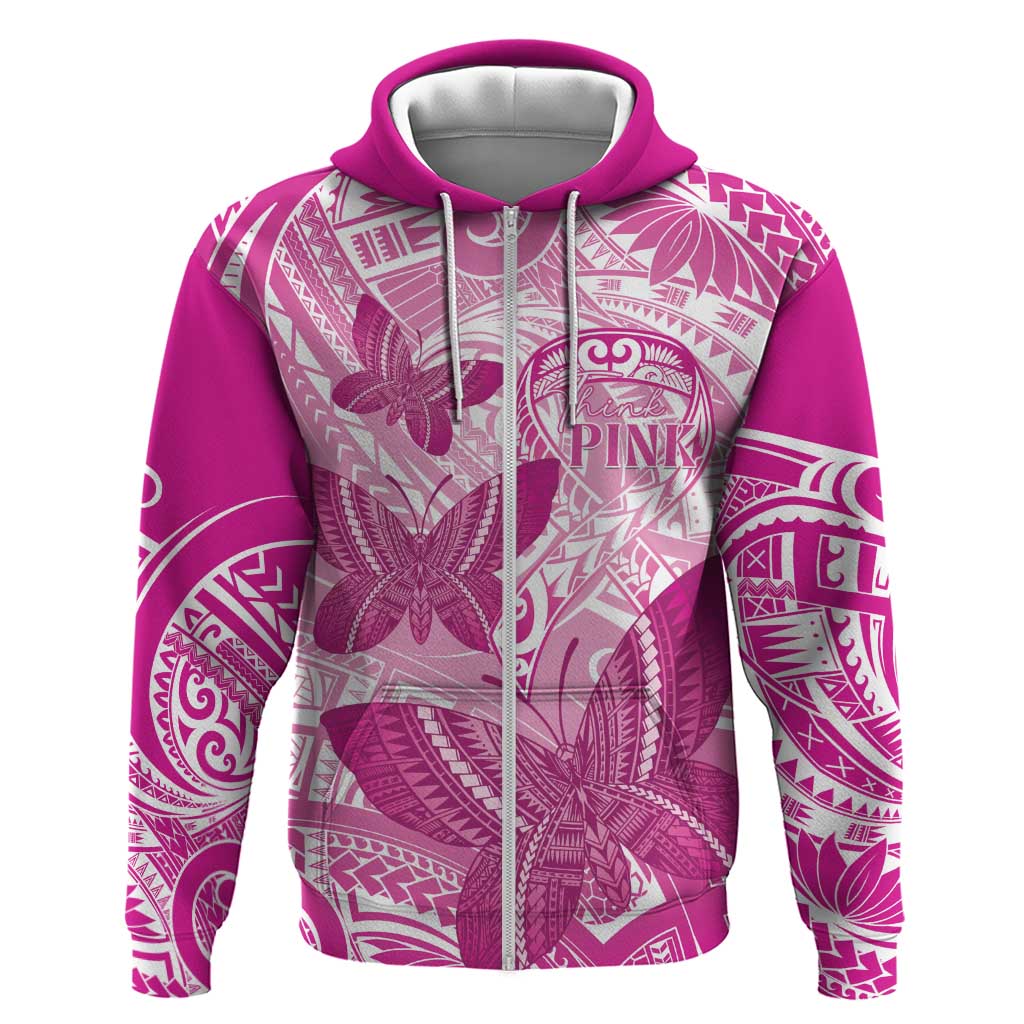 Personalised Polynesia Breast Cancer Awareness Hoodie Think Pink Ribbon Polynesian Butterflies