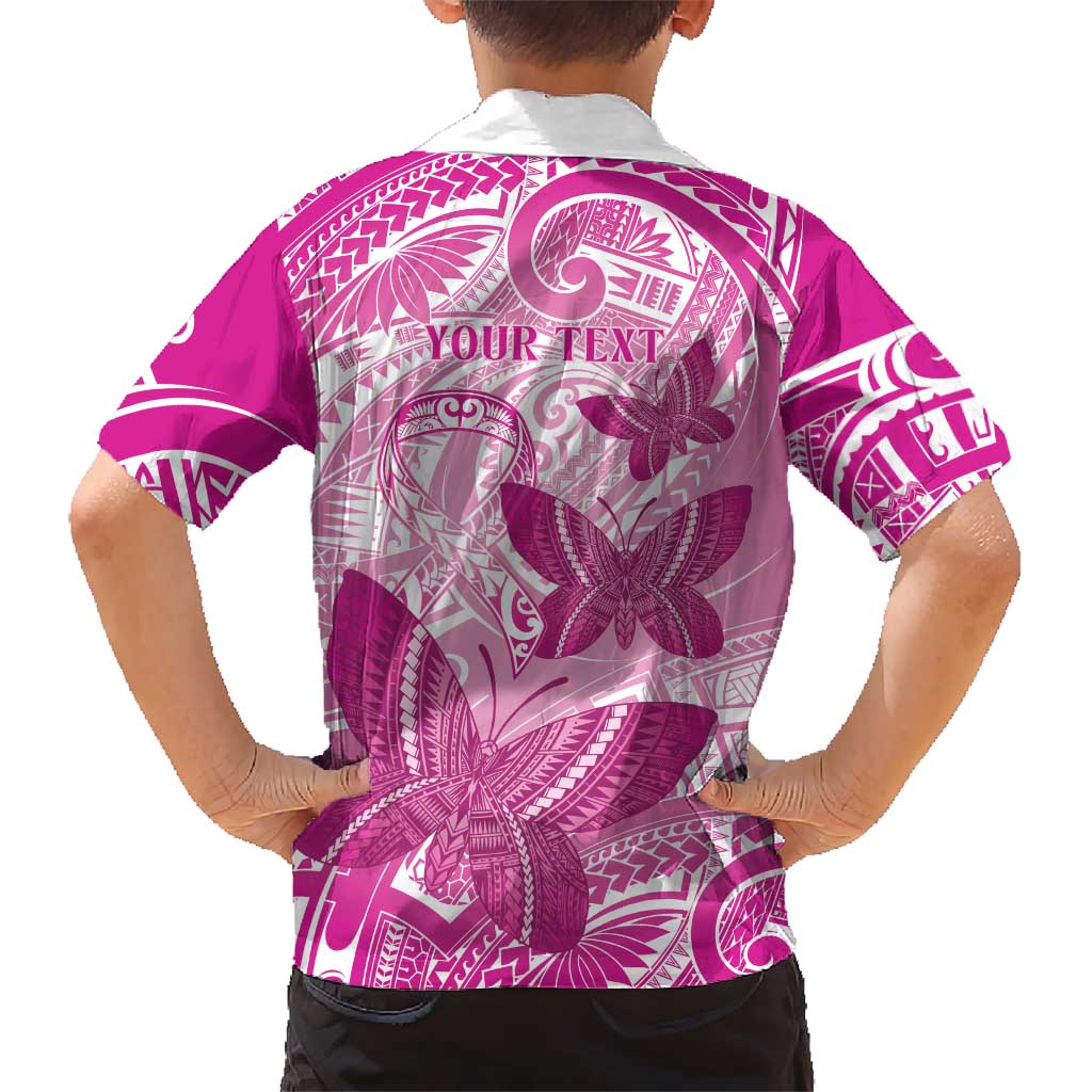 Personalised Polynesia Breast Cancer Awareness Kid Hawaiian Shirt Think Pink Ribbon Polynesian Butterflies LT14 - Polynesian Pride