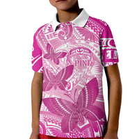 Personalised Polynesia Breast Cancer Awareness Kid Polo Shirt Think Pink Ribbon Polynesian Butterflies