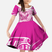 Personalised Polynesia Breast Cancer Awareness Kid Short Sleeve Dress Think Pink Ribbon Polynesian Butterflies LT14 KID Pink - Polynesian Pride