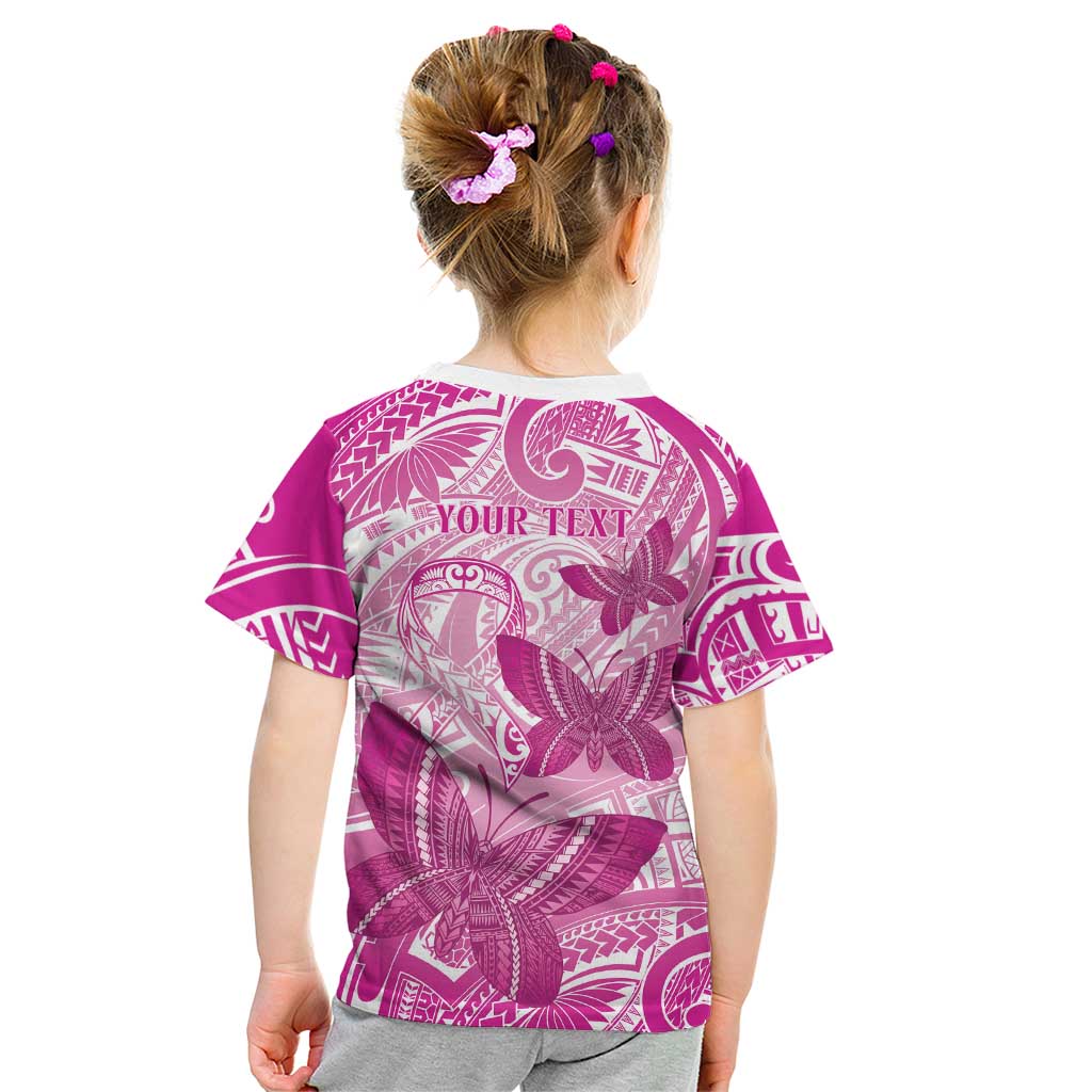 Personalised Polynesia Breast Cancer Awareness Kid T Shirt Think Pink Ribbon Polynesian Butterflies