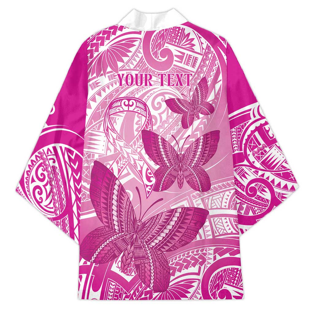 Personalised Polynesia Breast Cancer Awareness Kimono Think Pink Ribbon Polynesian Butterflies