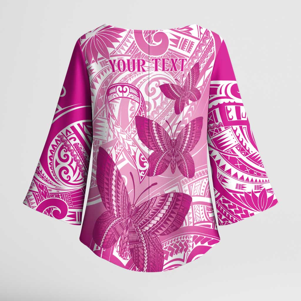 Personalised Polynesia Breast Cancer Awareness Kimono Sleeve Blouse Think Pink Ribbon Polynesian Butterflies