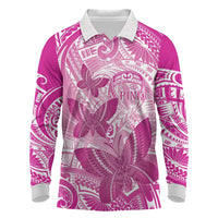 Personalised Polynesia Breast Cancer Awareness Long Sleeve Polo Shirt Think Pink Ribbon Polynesian Butterflies LT14 Pink - Polynesian Pride