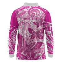 Personalised Polynesia Breast Cancer Awareness Long Sleeve Polo Shirt Think Pink Ribbon Polynesian Butterflies LT14 - Polynesian Pride