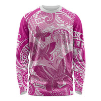 Personalised Polynesia Breast Cancer Awareness Long Sleeve Shirt Think Pink Ribbon Polynesian Butterflies