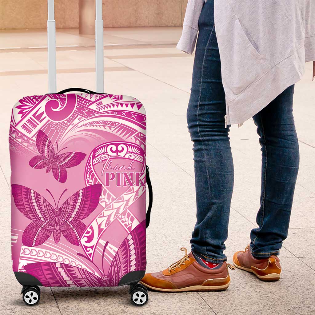 Polynesia Breast Cancer Awareness Luggage Cover Think Pink Ribbon Polynesian Butterflies
