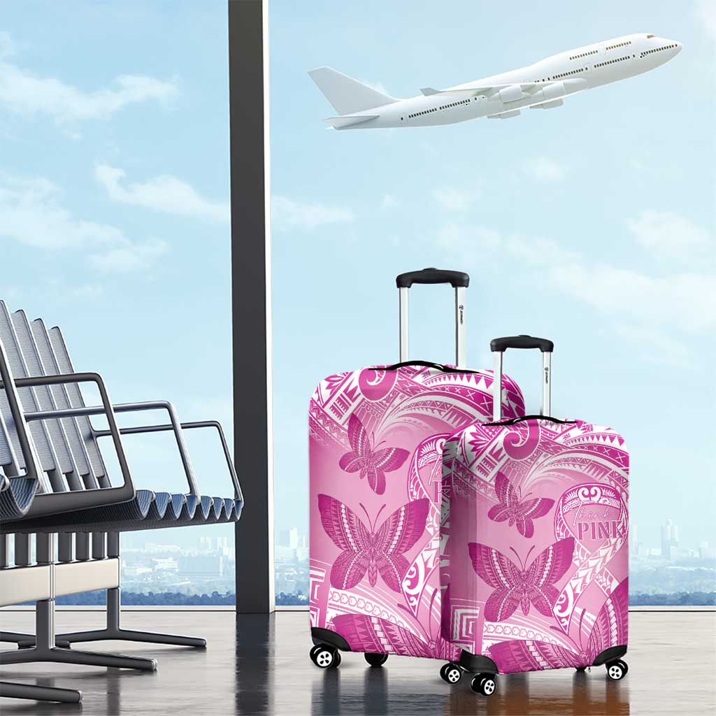 Polynesia Breast Cancer Awareness Luggage Cover Think Pink Ribbon Polynesian Butterflies