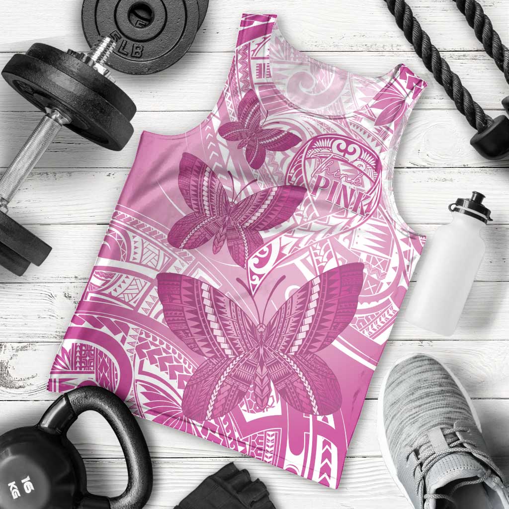 Personalised Polynesia Breast Cancer Awareness Men Tank Top Think Pink Ribbon Polynesian Butterflies