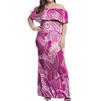 Personalised Polynesia Breast Cancer Awareness Off Shoulder Maxi Dress Think Pink Ribbon Polynesian Butterflies LT14 Women Pink - Polynesian Pride