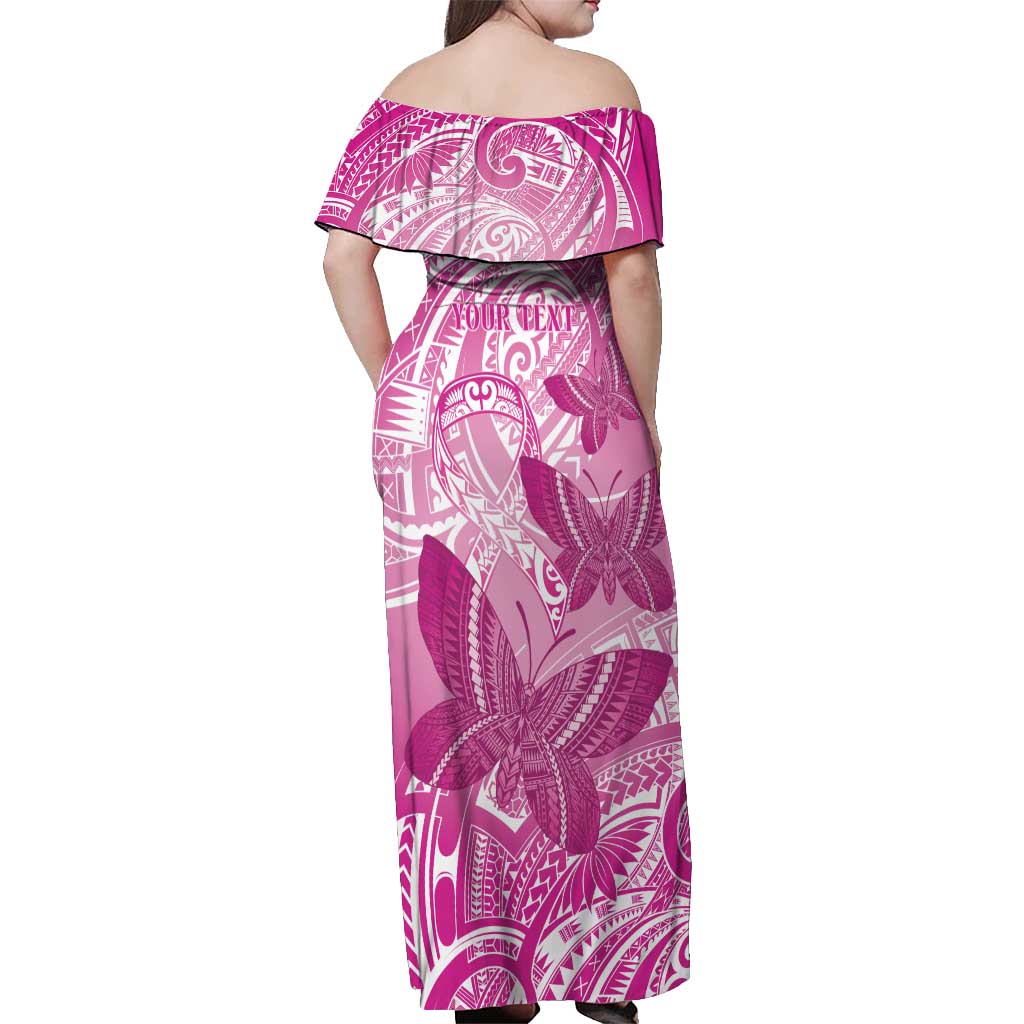 Personalised Polynesia Breast Cancer Awareness Off Shoulder Maxi Dress Think Pink Ribbon Polynesian Butterflies LT14 - Polynesian Pride