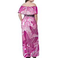 Personalised Polynesia Breast Cancer Awareness Off Shoulder Maxi Dress Think Pink Ribbon Polynesian Butterflies LT14 - Polynesian Pride