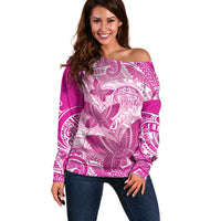 Personalised Polynesia Breast Cancer Awareness Off Shoulder Sweater Think Pink Ribbon Polynesian Butterflies LT14 Women Pink - Polynesian Pride
