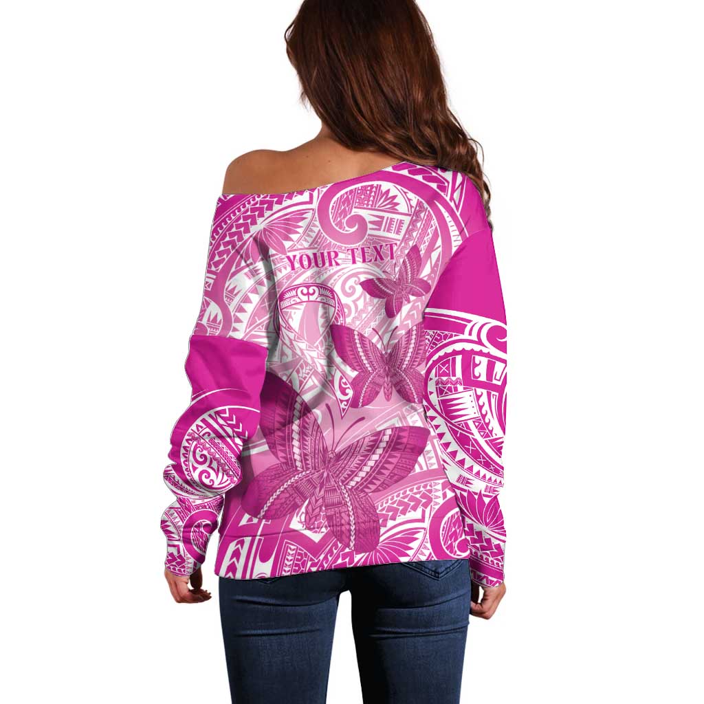 Personalised Polynesia Breast Cancer Awareness Off Shoulder Sweater Think Pink Ribbon Polynesian Butterflies LT14 - Polynesian Pride