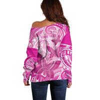 Personalised Polynesia Breast Cancer Awareness Off Shoulder Sweater Think Pink Ribbon Polynesian Butterflies LT14 - Polynesian Pride