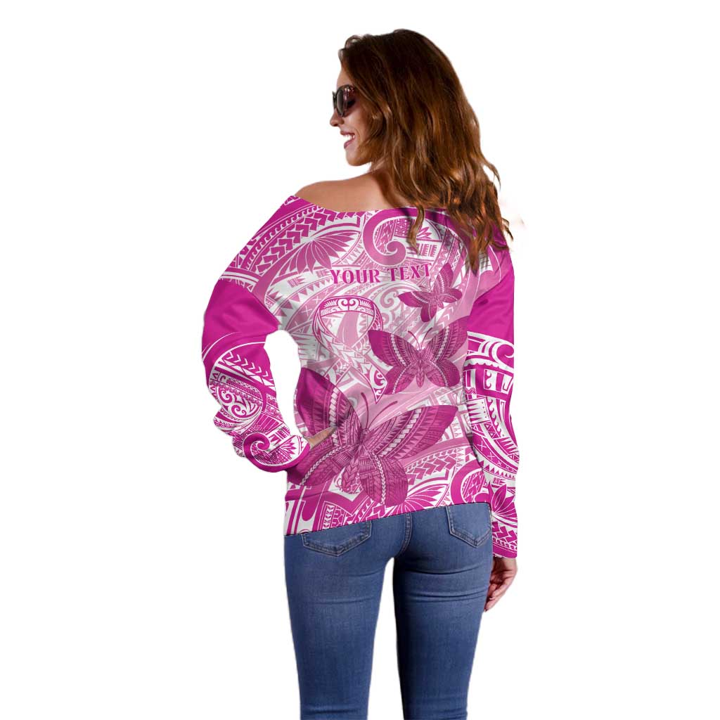 Personalised Polynesia Breast Cancer Awareness Off Shoulder Sweater Think Pink Ribbon Polynesian Butterflies LT14 - Polynesian Pride