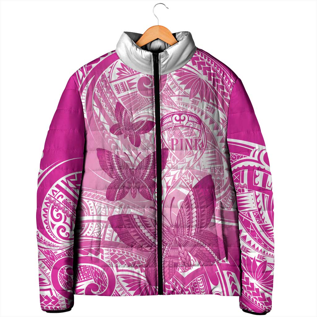 Personalised Polynesia Breast Cancer Awareness Padded Jacket Think Pink Ribbon Polynesian Butterflies