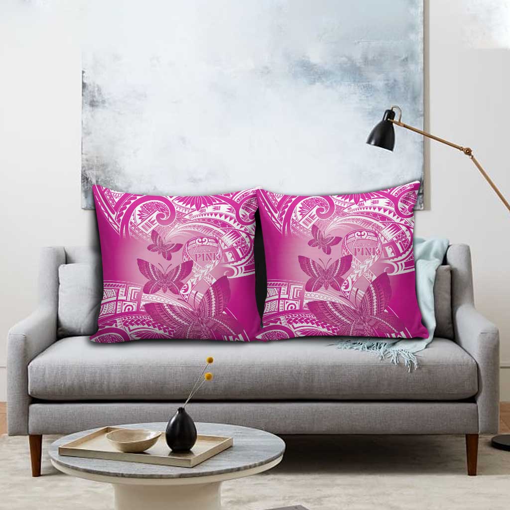 Polynesia Breast Cancer Awareness Pillow Cover Think Pink Ribbon Polynesian Butterflies