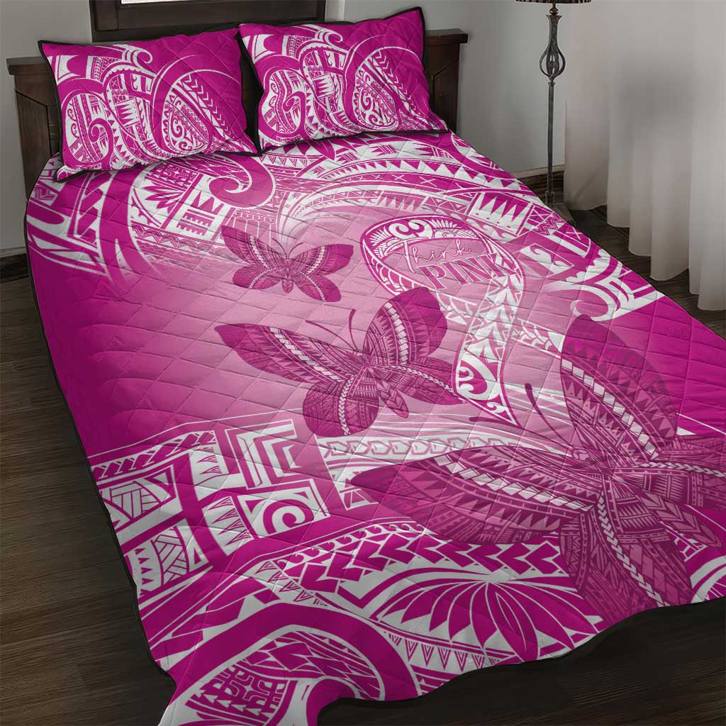 Polynesia Breast Cancer Awareness Quilt Bed Set Think Pink Ribbon Polynesian Butterflies