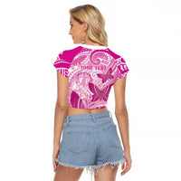 Personalised Polynesia Breast Cancer Awareness Raglan Cropped T Shirt Think Pink Ribbon Polynesian Butterflies LT14 - Polynesian Pride