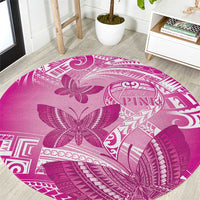 Polynesia Breast Cancer Awareness Round Carpet Think Pink Ribbon Polynesian Butterflies
