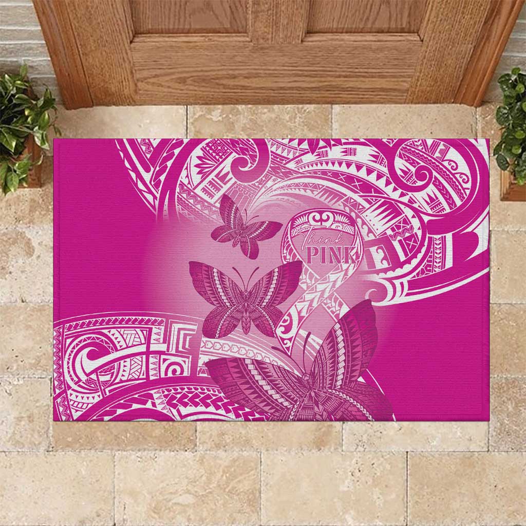Polynesia Breast Cancer Awareness Rubber Doormat Think Pink Ribbon Polynesian Butterflies