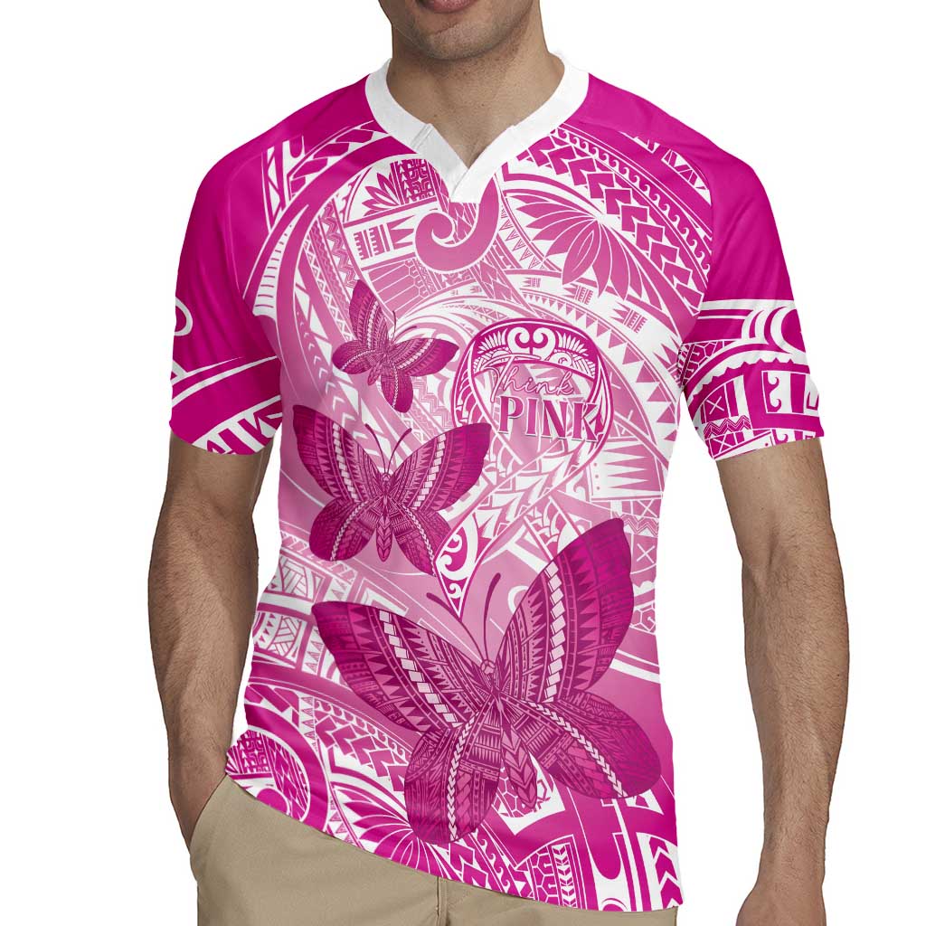 Personalised Polynesia Breast Cancer Awareness Rugby Jersey Think Pink Ribbon Polynesian Butterflies LT14 - Polynesian Pride