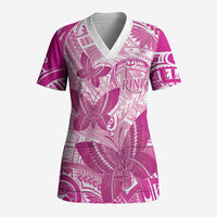 Personalised Polynesia Breast Cancer Awareness Scrub Top Think Pink Ribbon Polynesian Butterflies LT14 Adult Pink - Polynesian Pride