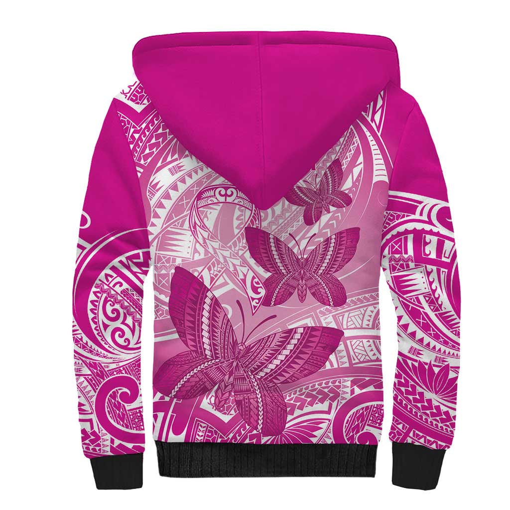 Personalised Polynesia Breast Cancer Awareness Sherpa Hoodie Think Pink Ribbon Polynesian Butterflies LT14 - Polynesian Pride