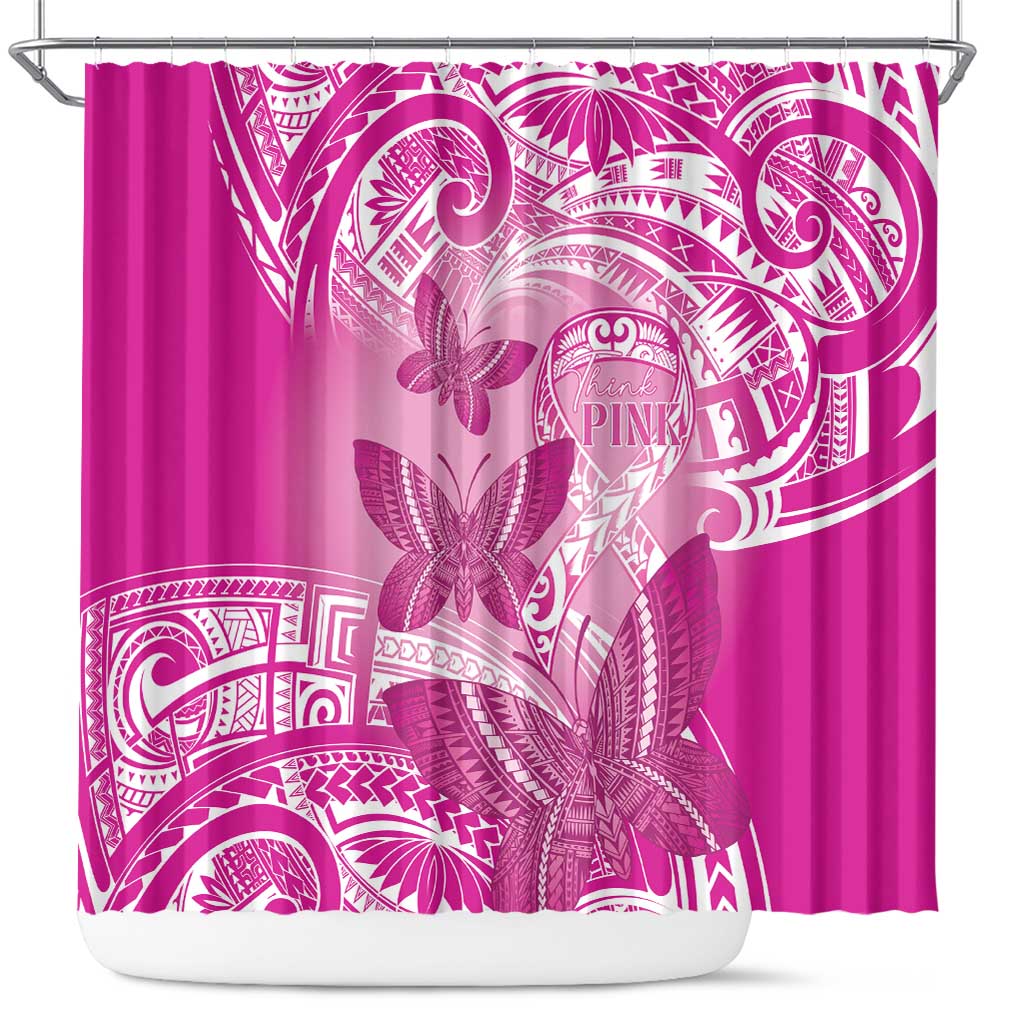 Polynesia Breast Cancer Awareness Shower Curtain Think Pink Ribbon Polynesian Butterflies LT14 Pink - Polynesian Pride