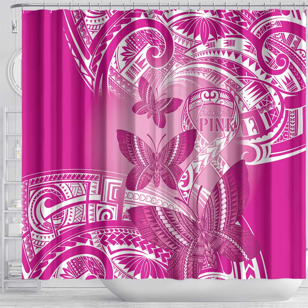 Polynesia Breast Cancer Awareness Shower Curtain Think Pink Ribbon Polynesian Butterflies LT14 - Polynesian Pride