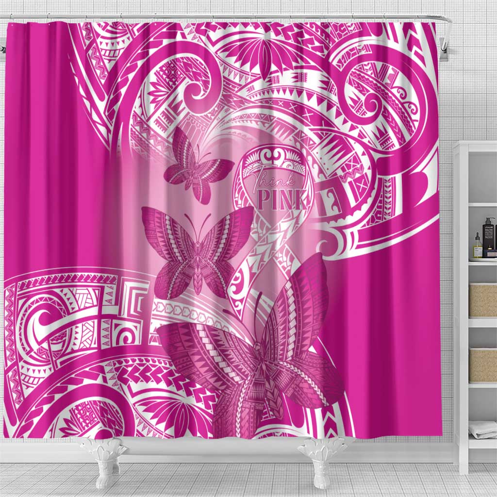 Polynesia Breast Cancer Awareness Shower Curtain Think Pink Ribbon Polynesian Butterflies LT14 - Polynesian Pride