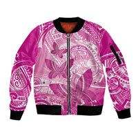 Personalised Polynesia Breast Cancer Awareness Sleeve Zip Bomber Jacket Think Pink Ribbon Polynesian Butterflies LT14 Unisex Pink - Polynesian Pride