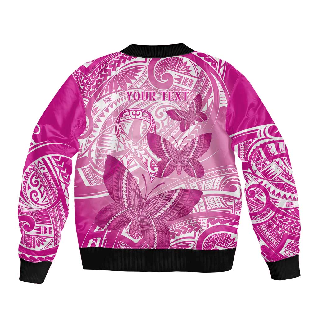 Personalised Polynesia Breast Cancer Awareness Sleeve Zip Bomber Jacket Think Pink Ribbon Polynesian Butterflies LT14 - Polynesian Pride