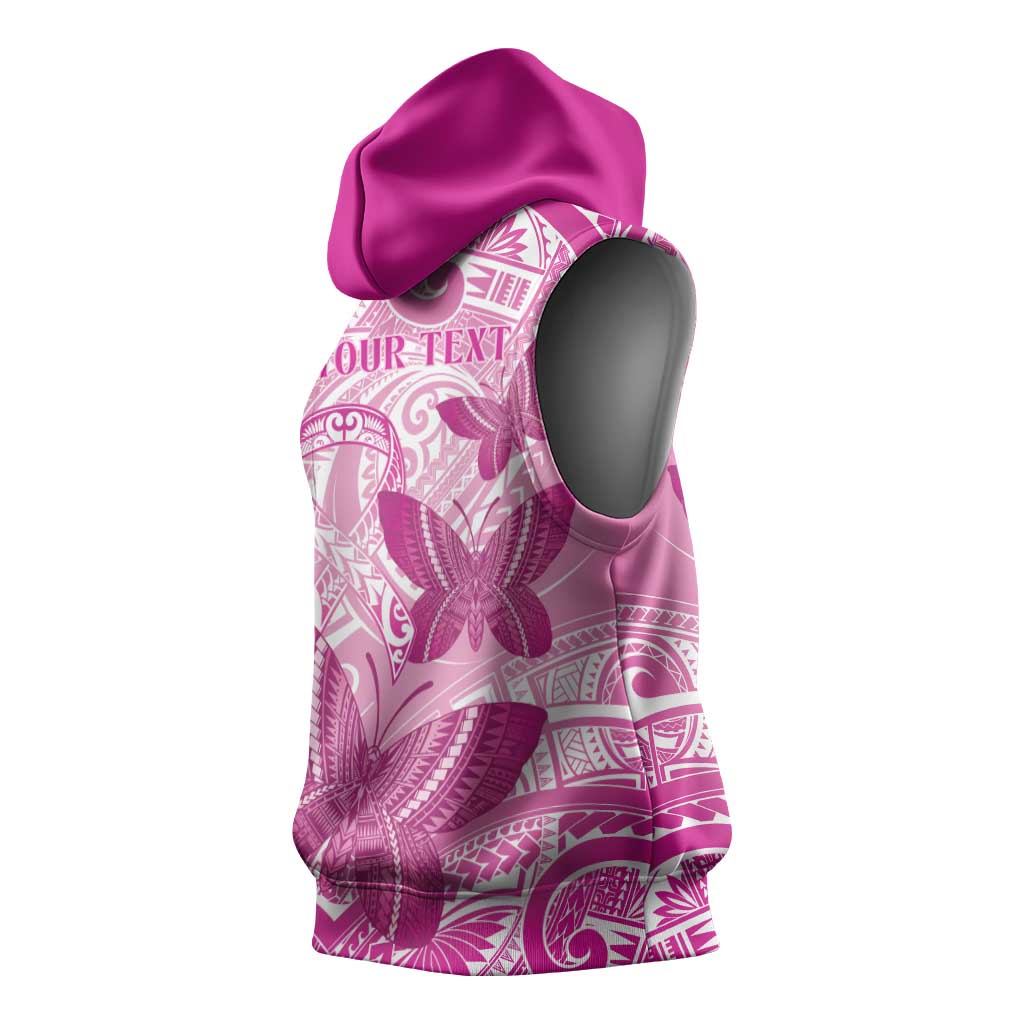 Personalised Polynesia Breast Cancer Awareness Sleeveless Hoodie Think Pink Ribbon Polynesian Butterflies LT14 - Polynesian Pride
