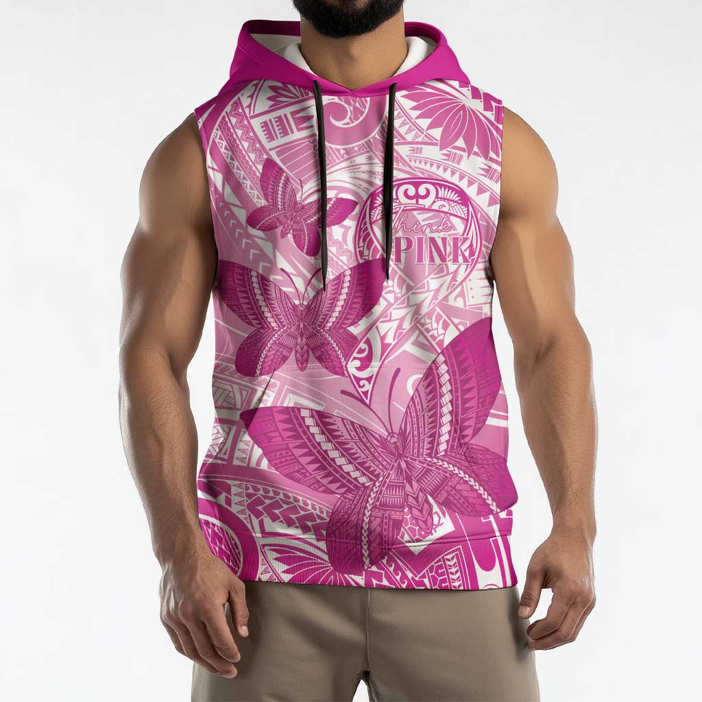Personalised Polynesia Breast Cancer Awareness Sleeveless Hoodie Think Pink Ribbon Polynesian Butterflies LT14 - Polynesian Pride
