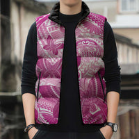 Personalised Polynesia Breast Cancer Awareness Sleeveless Puffer Jacket Think Pink Ribbon Polynesian Butterflies LT14 - Polynesian Pride