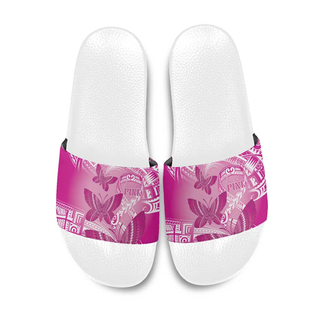 Polynesia Breast Cancer Awareness Slide Sandals Think Pink Ribbon Polynesian Butterflies