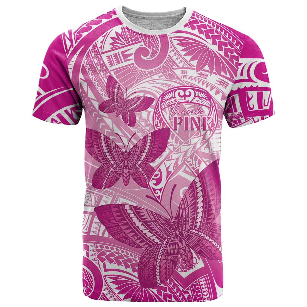 Personalised Polynesia Breast Cancer Awareness T Shirt Think Pink Ribbon Polynesian Butterflies