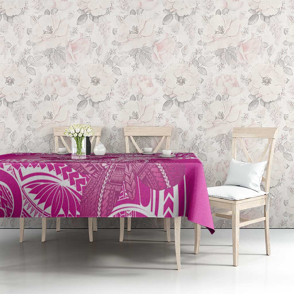 Polynesia Breast Cancer Awareness Tablecloth Think Pink Ribbon Polynesian Butterflies