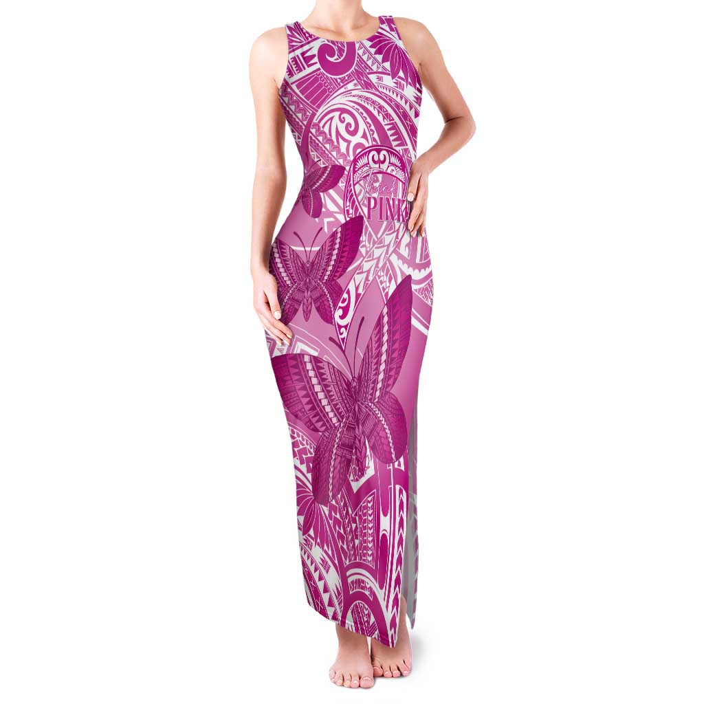 Personalised Polynesia Breast Cancer Awareness Tank Maxi Dress Think Pink Ribbon Polynesian Butterflies LT14 Women Pink - Polynesian Pride