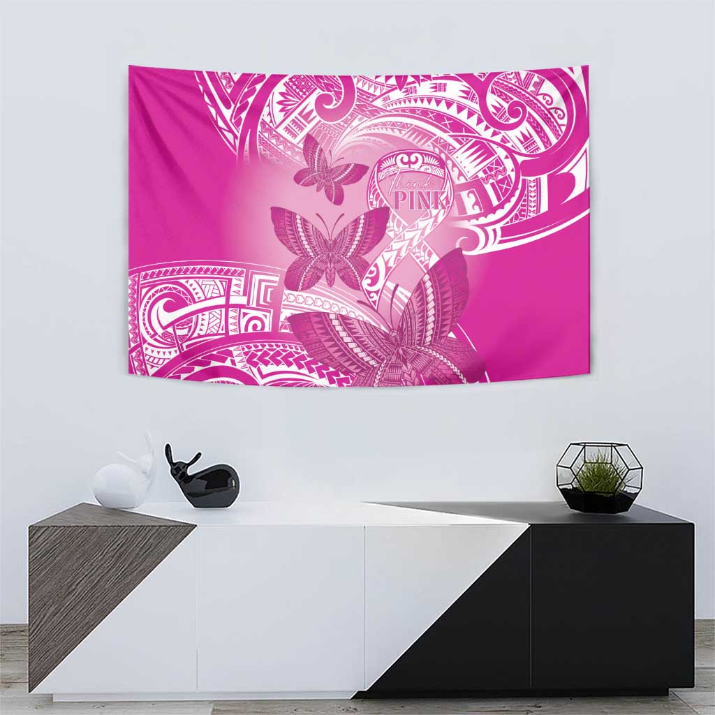 Polynesia Breast Cancer Awareness Tapestry Think Pink Ribbon Polynesian Butterflies