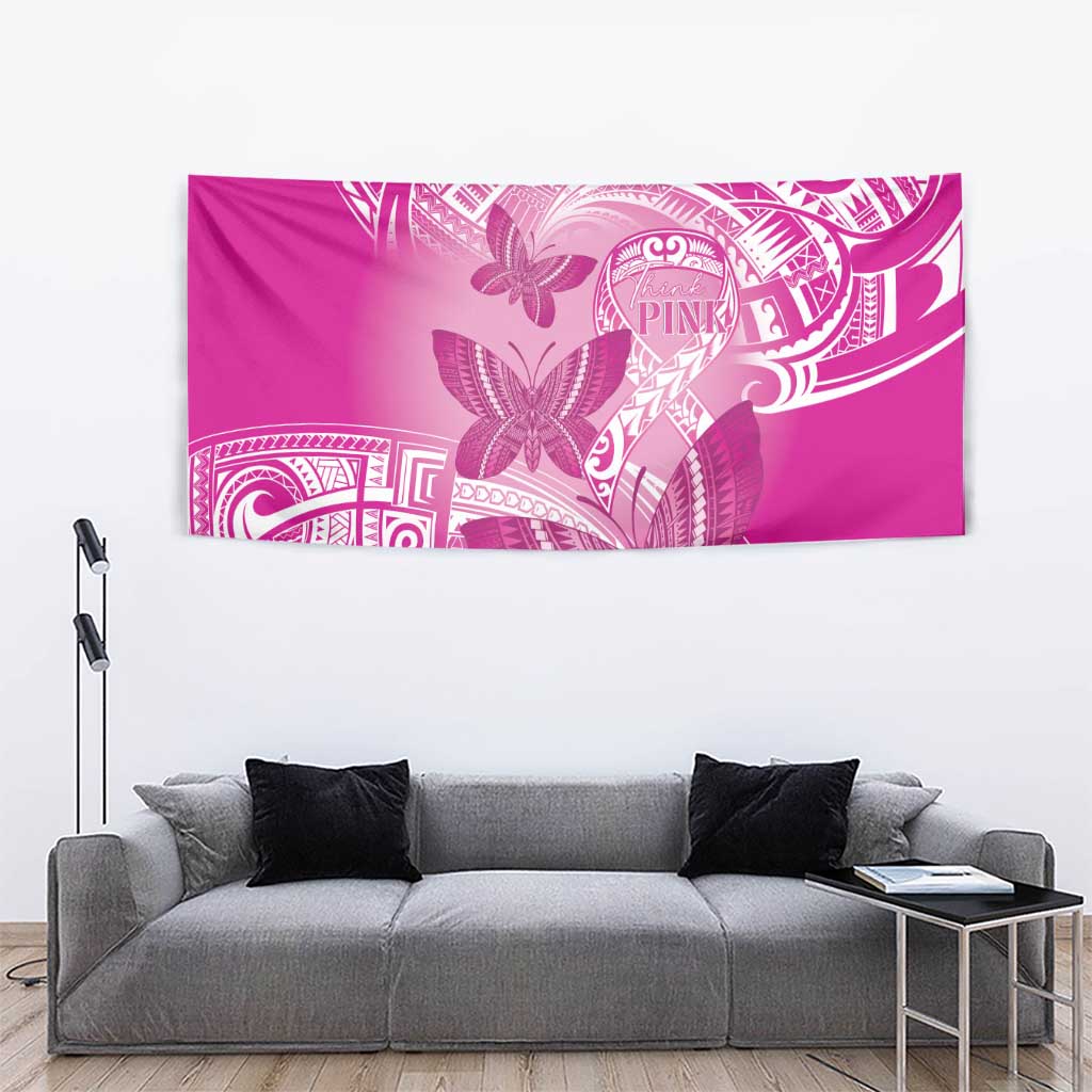 Polynesia Breast Cancer Awareness Tapestry Think Pink Ribbon Polynesian Butterflies