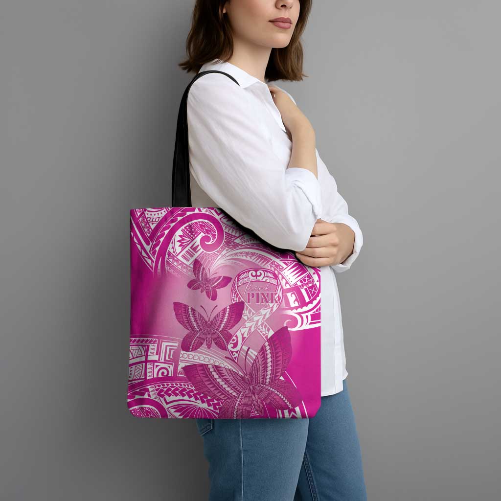 Polynesia Breast Cancer Awareness Tote Bag Think Pink Ribbon Polynesian Butterflies