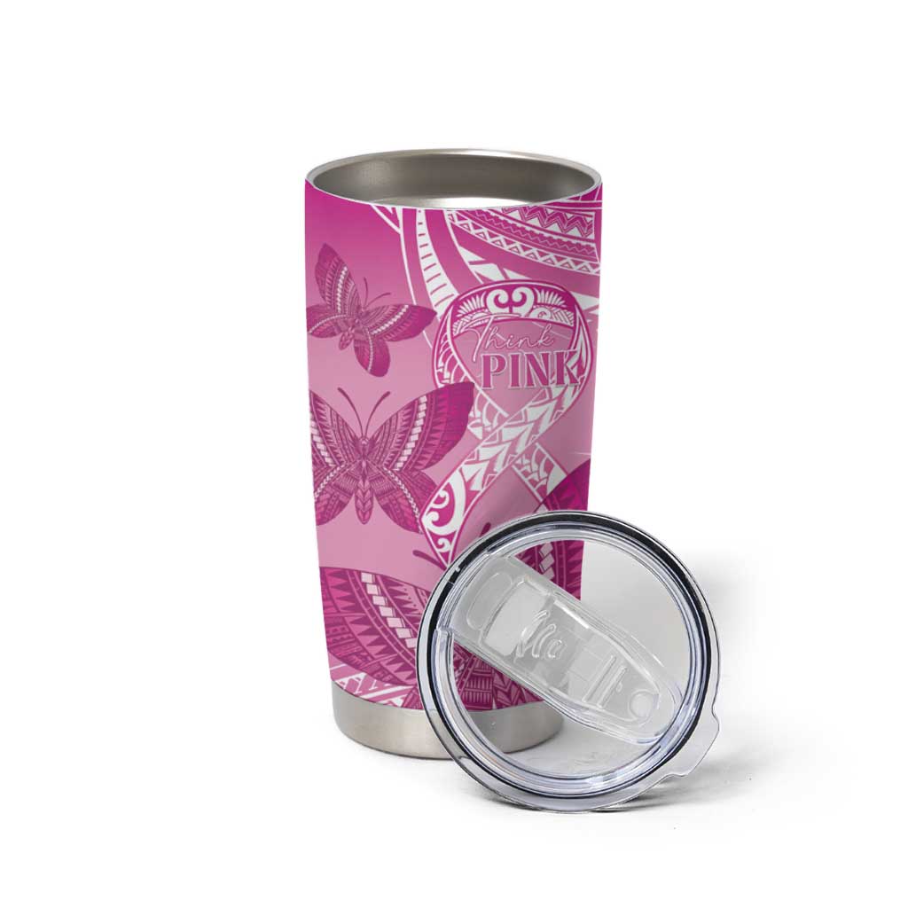 Personalised Polynesia Breast Cancer Awareness Tumbler Cup Think Pink Ribbon Polynesian Butterflies